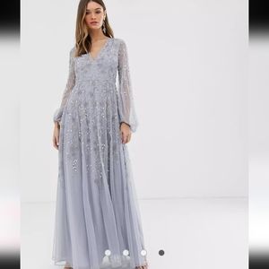 ASOS DESIGN maxi dress with blouson sleeve and delicate floral embellish NWOT